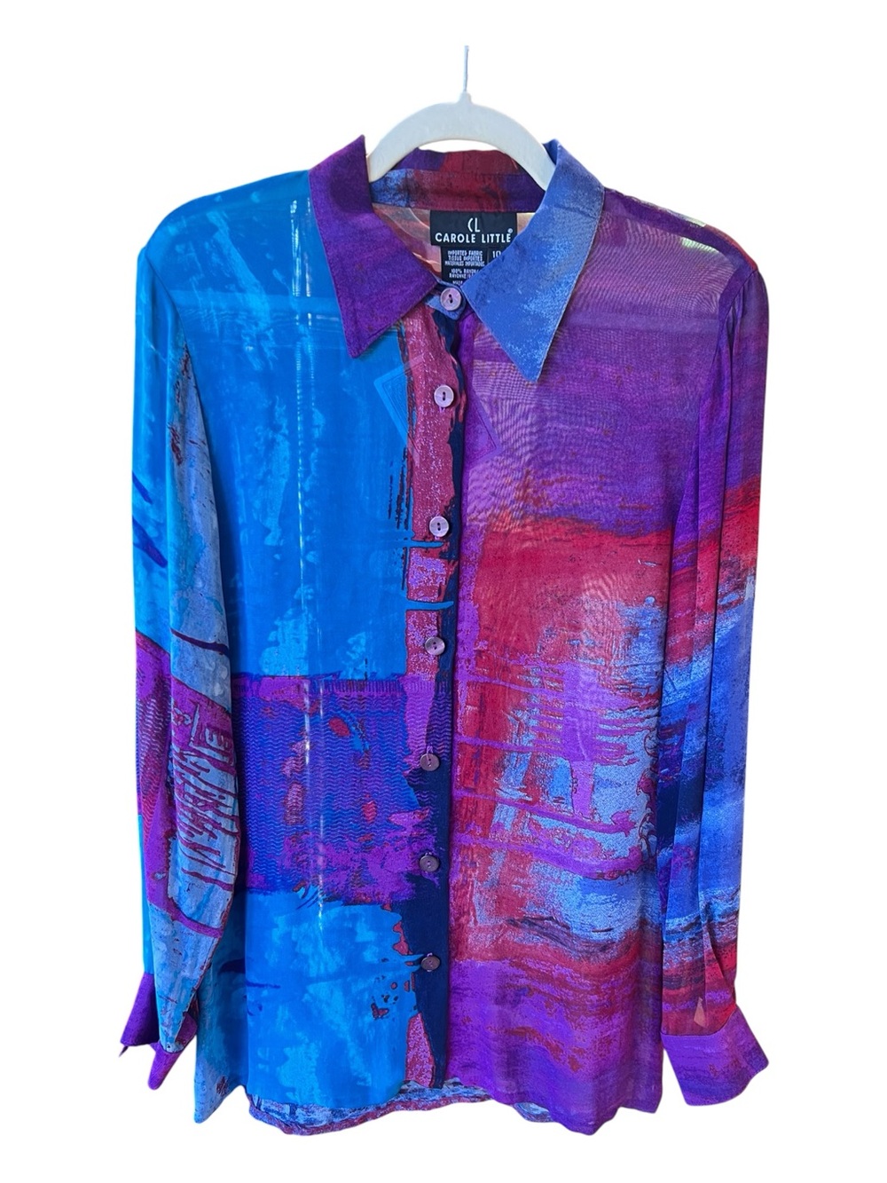 Carole Little Vintage 90s Sheer Abstract Art Print Blouse